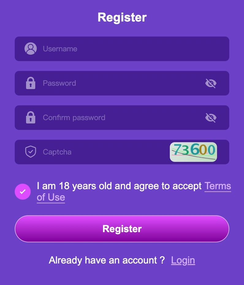 777VIP game register page with secure login and signup form